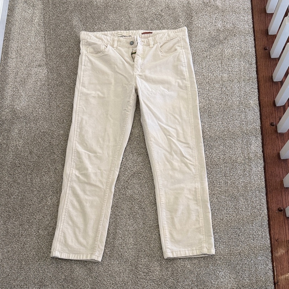 ANTHROPOLOGIE Cream Straight-Leg Corduroy Pants